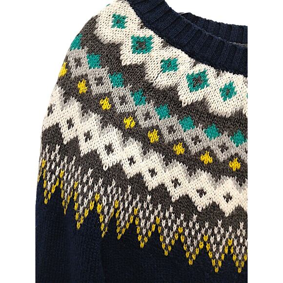 Vintage Old Navy Fair Isle Nordic Sweater Pullover XS Navy Blue Boho Ski Lodge - Picture 2 of 13